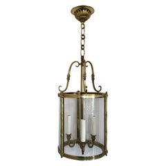 Vintage Wonderful Set of 4 Gilt Bronze Readed X-Pattern Curved Glass Lantern Fixtures