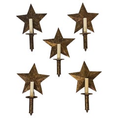 Vintage Wonderful Set of 5 Star Form Tole Gold Gilt Wall Rewired Sconces Sold Separately