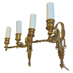 Meraviglioso set di 6 applique neoclassiche in bronzo dorato con motivo a cigno in stile Impero francese (3 coppie)