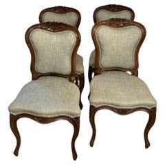 Wonderful set of four French antique Victorian carved walnut dining chairs