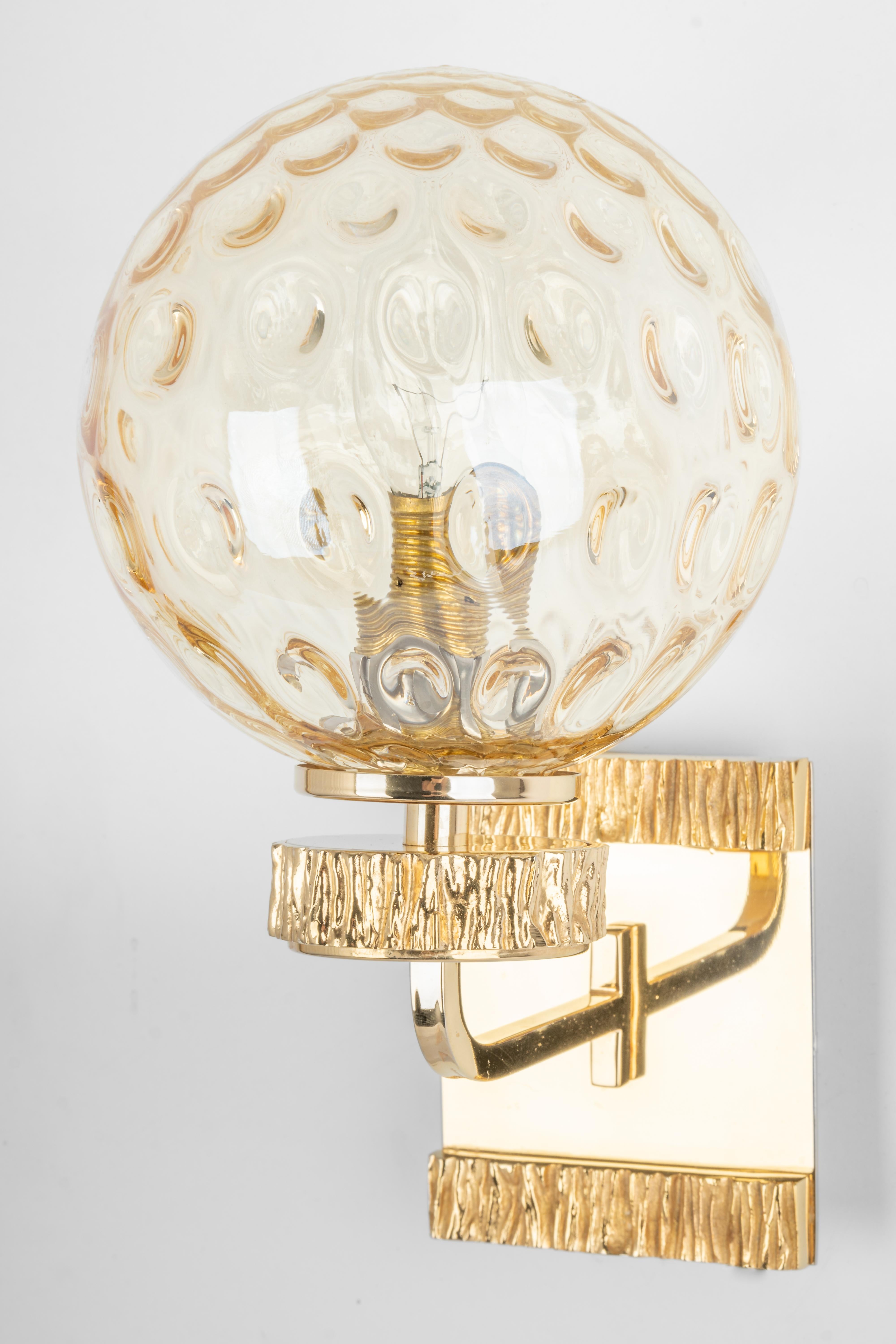 1 di 3 set di lampade in vetro e ottone in stile Palwa, Germania, anni '70 In condizioni buone in vendita a Aachen, NRW