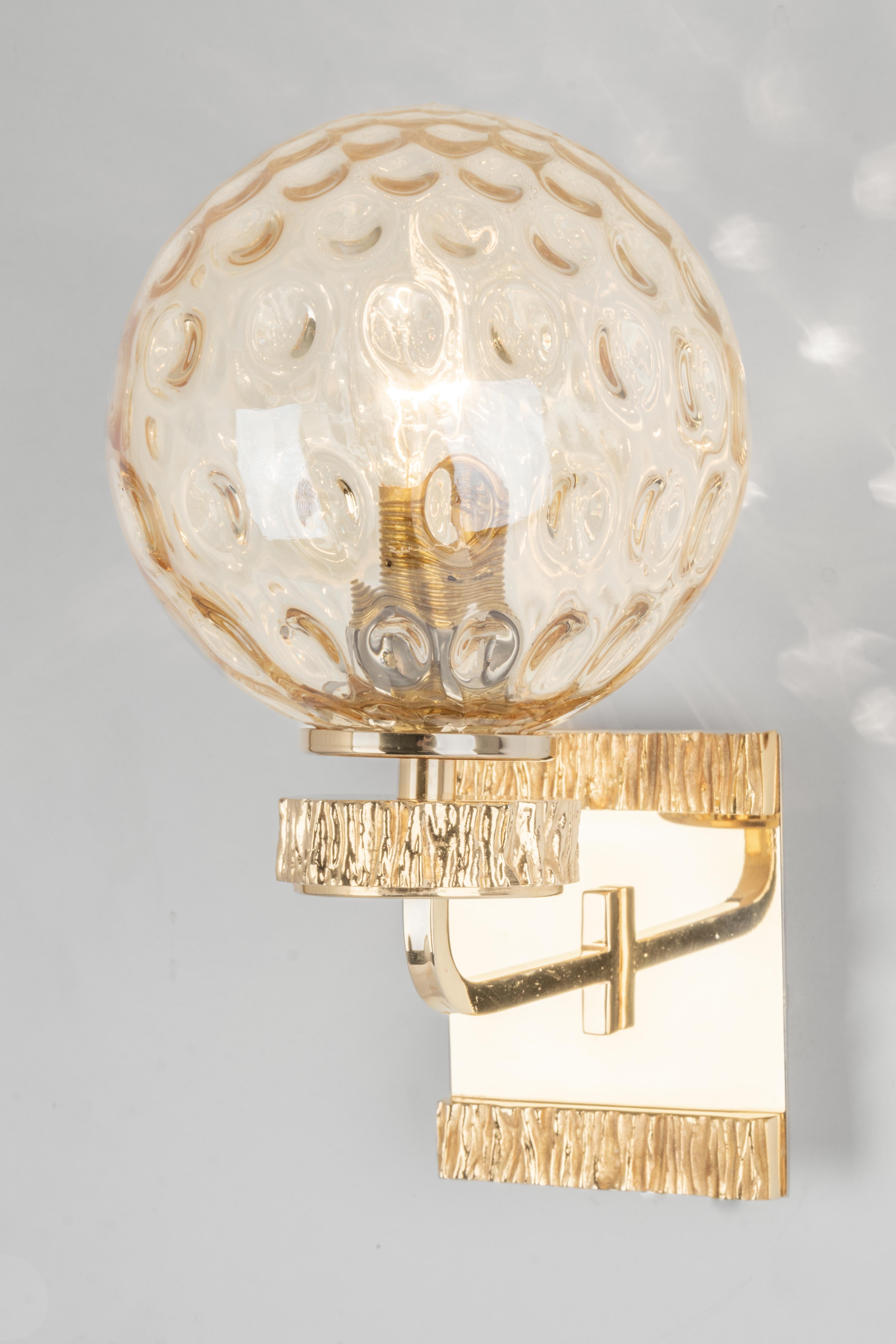 1 di 3 set di lampade in vetro e ottone in stile Palwa, Germania, anni '70 in vendita 2