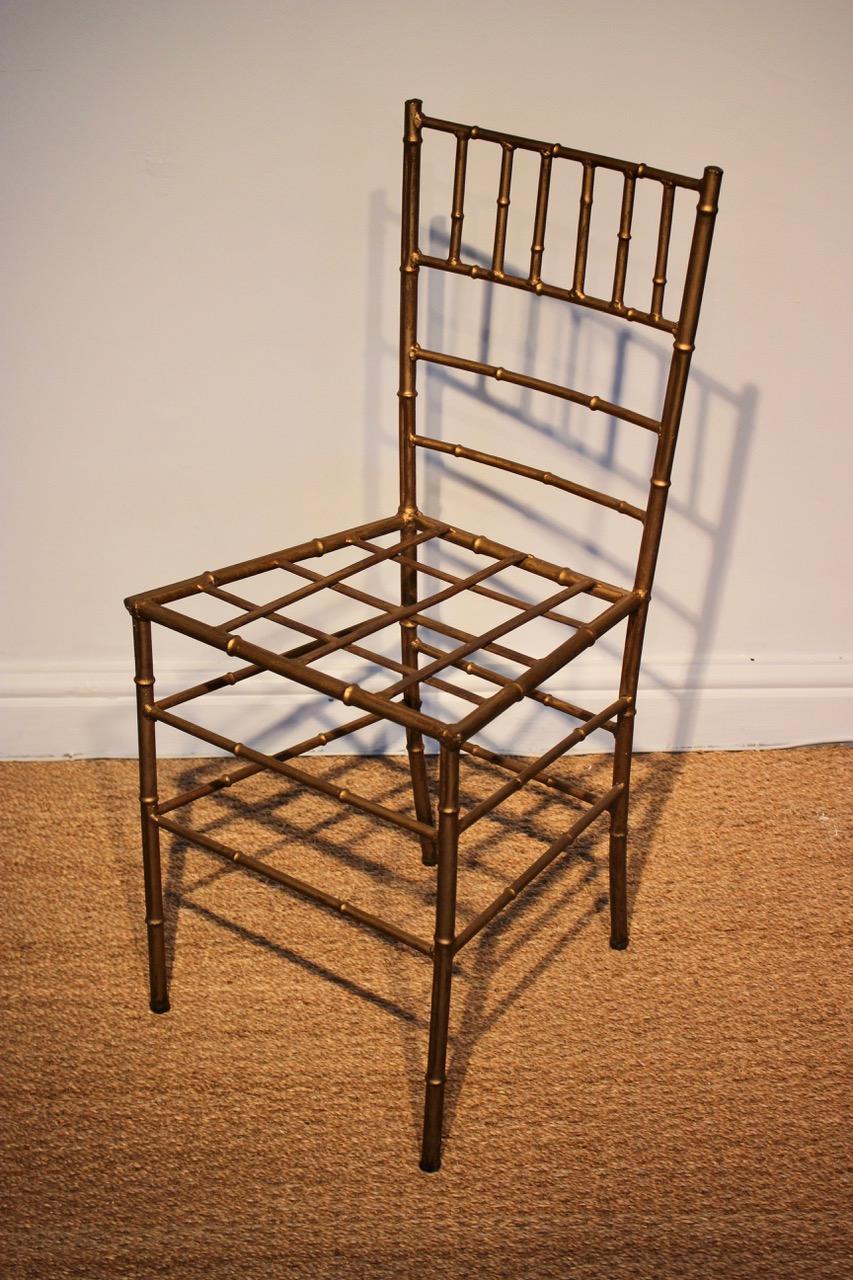 Wonderful Set of Six 1940s Faux Bamboo Gilded Metal Chairs For Sale 1