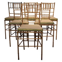 Wonderful Set of Six 1940s Faux Bamboo Gilded Metal Chairs