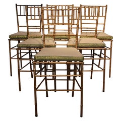 Wonderful Set of Six 1940s Faux Bamboo Gilded Metal Chairs