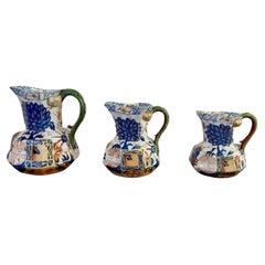 Wonderful set of three antique Davenport ironstone octagonal jugs