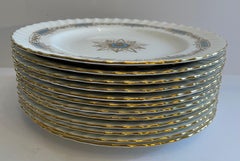 Wonderful Set Royal Crown Derby Gold Turquoise Flower Medallion Scalloped Dishes