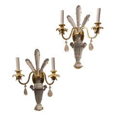Wonderful Set Six Mid Century Modern Palm Leaf Urn Rock Crystal 3 Pair Sconces