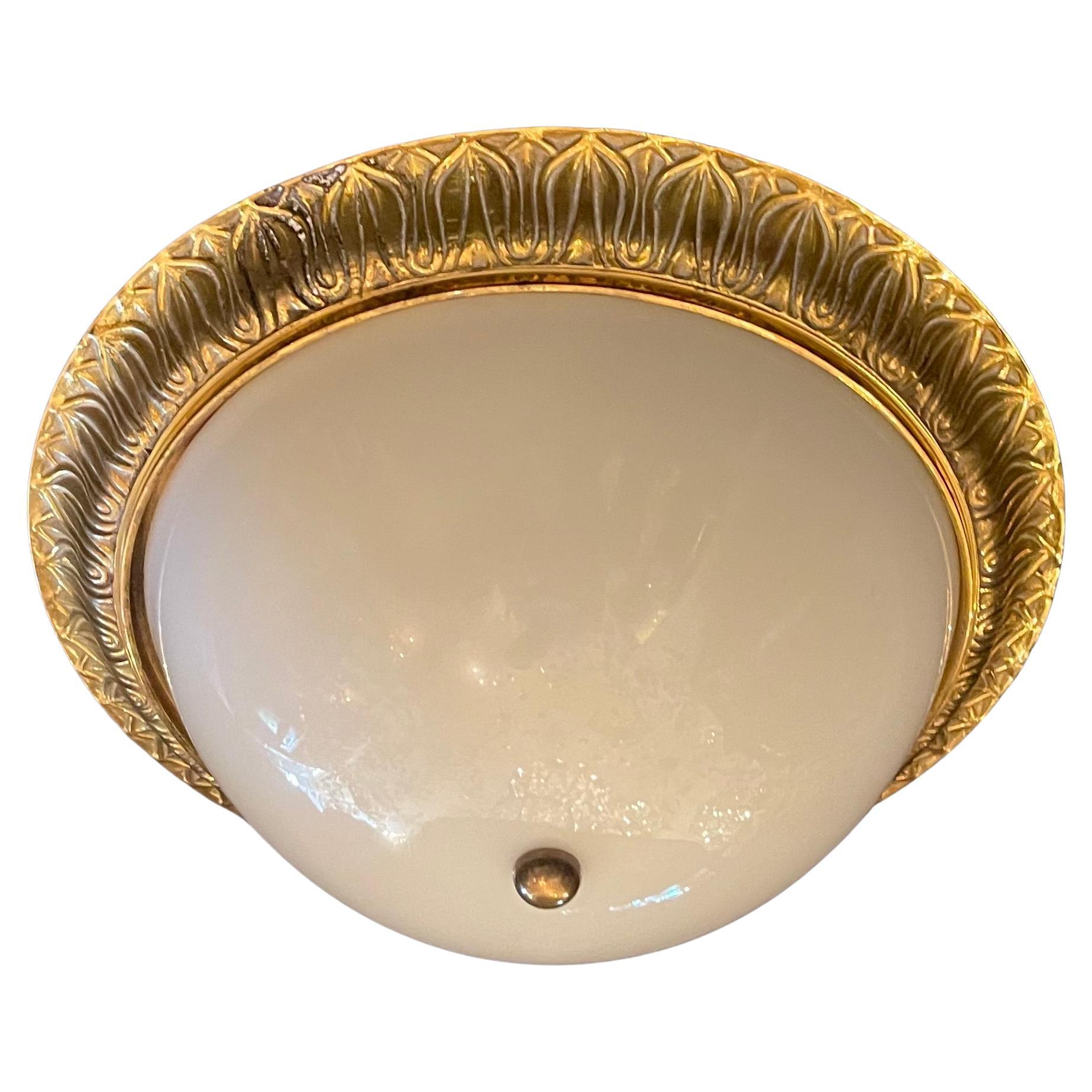 Wonderful Sherle Wagner 3 French Bronze Glass Dome Flush Mount Light Fixtures 