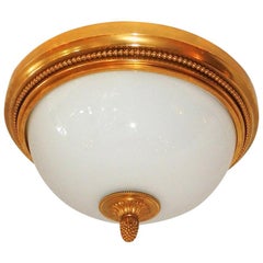 Wonderful Sherle Wagner Doré Bronze White Dome Glass Flushmount Light Fixture