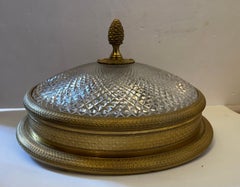 Wonderful Sherle Wagner Knurled Doré Bronze Cut Crystal Flush Mount Fixture