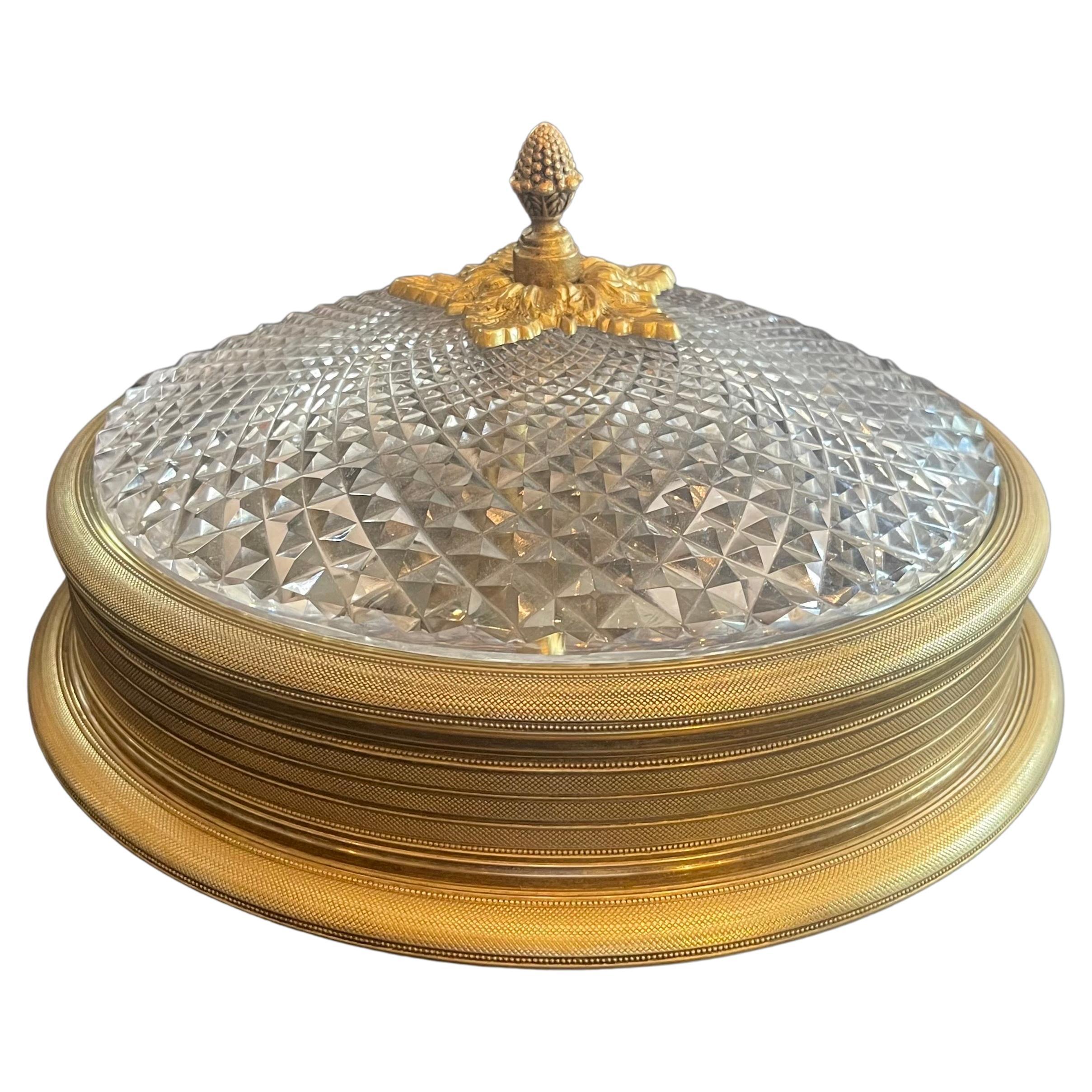 Belle Époque Wonderful Sherle Wagner Knurled Doré Bronze Cut Crystal Flush Mount Fixture