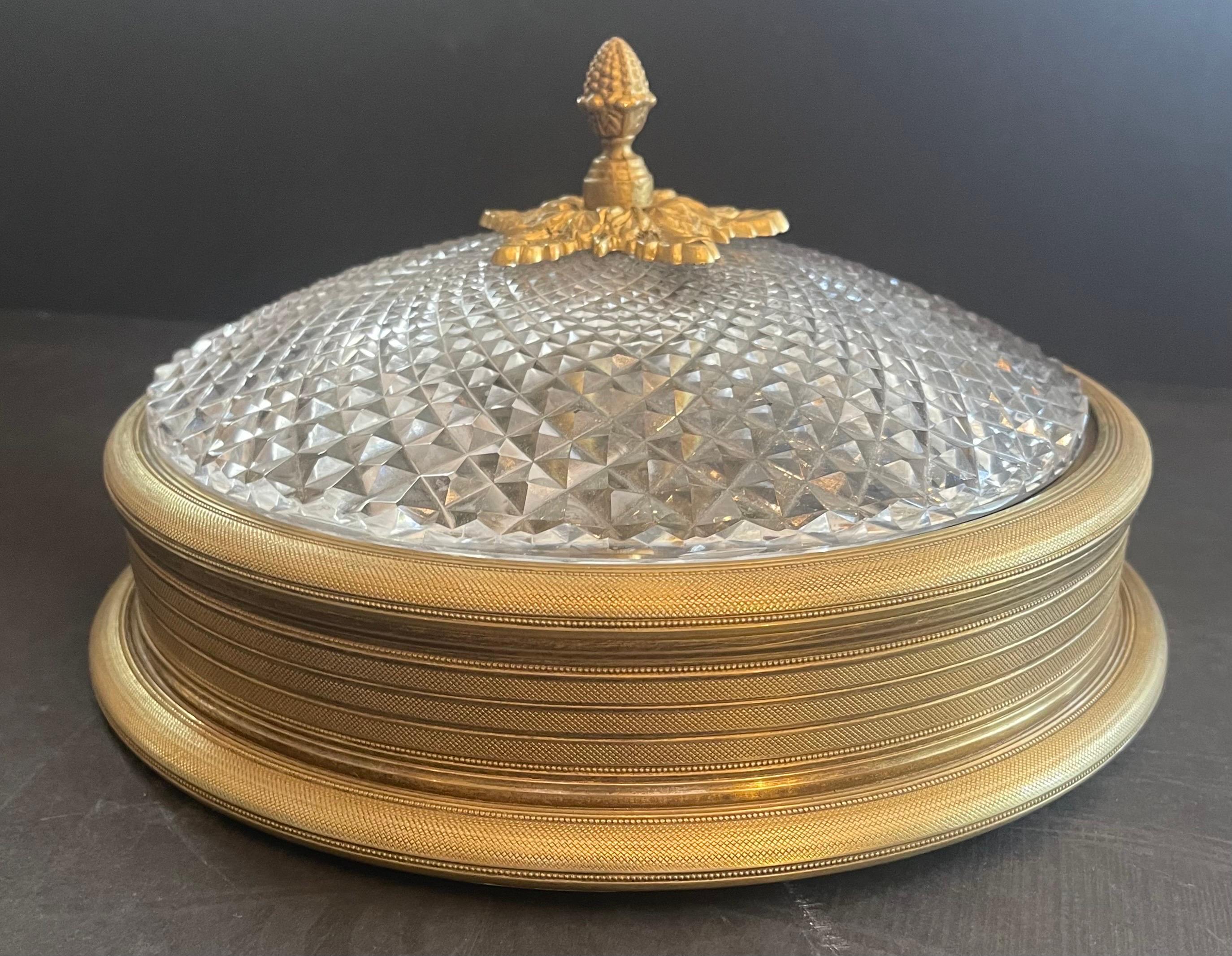 20th Century Wonderful Sherle Wagner Knurled Doré Bronze Cut Crystal Flush Mount Fixture
