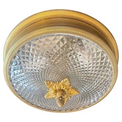 Wonderful Sherle Wagner Knurled Doré Bronze Cut Crystal Flush Mount Fixture