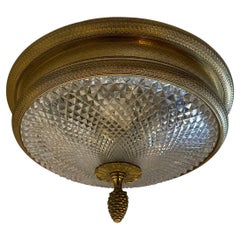 Wonderful Sherle Wagner Knurled Doré Bronze Cut Crystal Flush Mount Fixture
