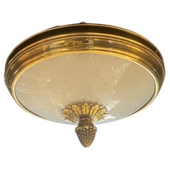 Wonderful Sherle Wagner Polished Brass Glass Regency Flush Mount Fixture