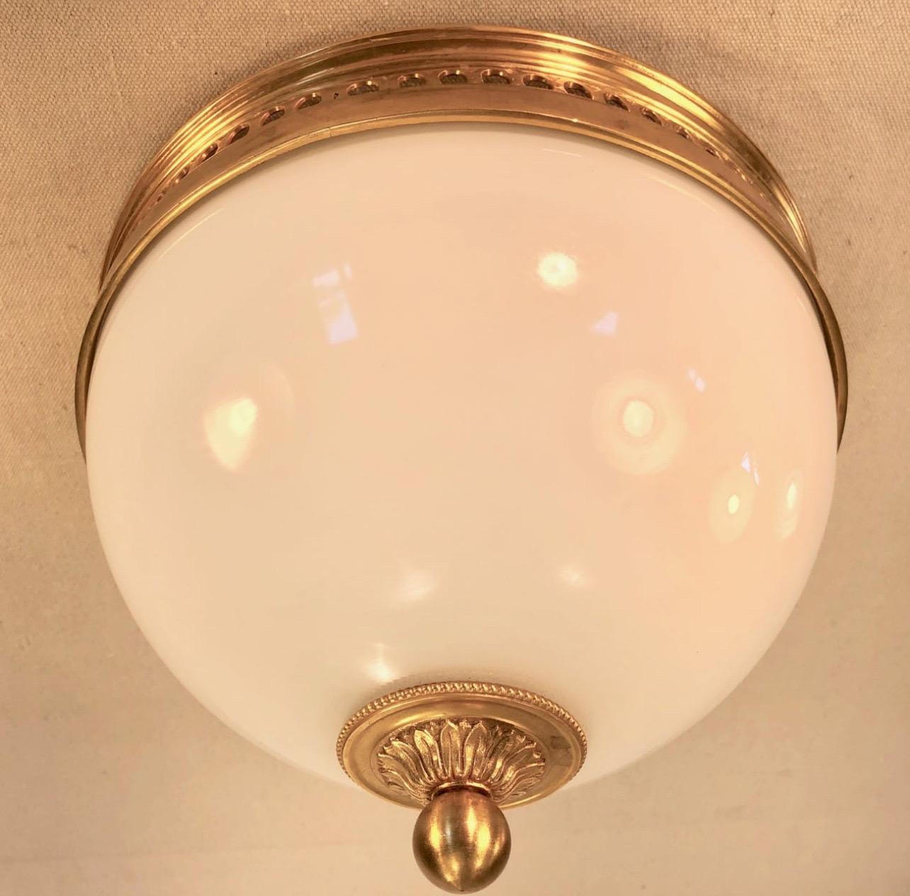 Wonderful Sherle Wagner Polished Brass White Glass Regency Flush Mount Fixtures In Good Condition For Sale In Roslyn, NY