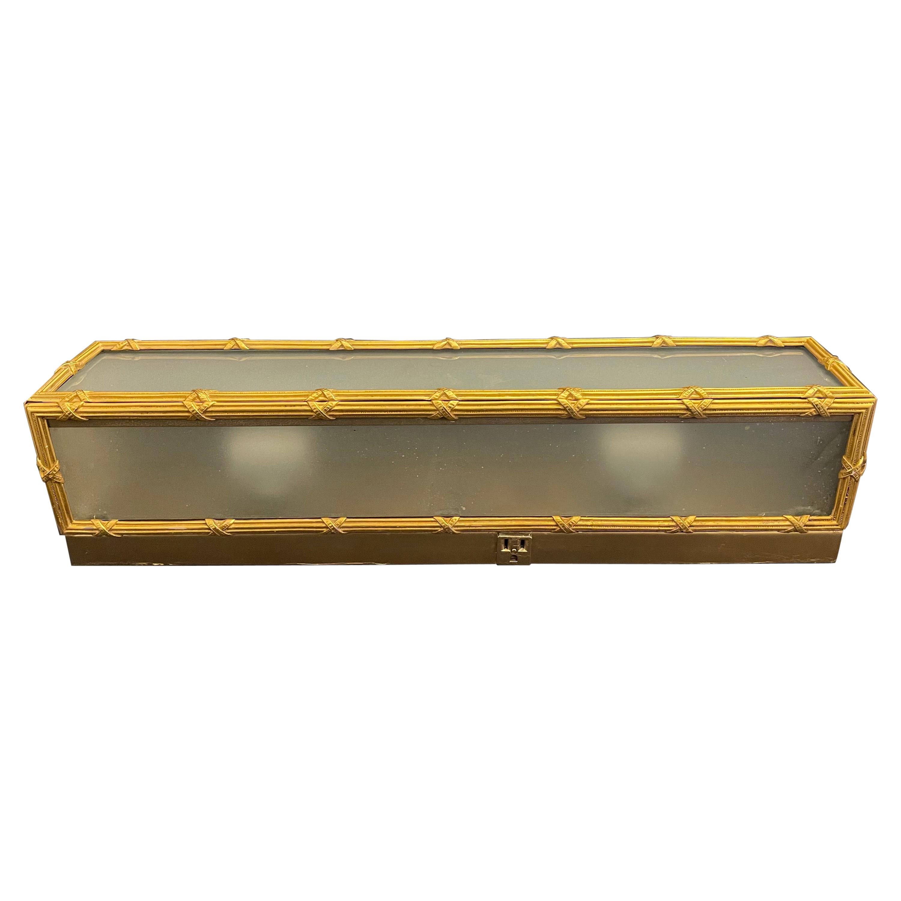 Wonderful Sherle Wagner Reeded X Bronze Sconce Light Panel Glass Box Fixture For Sale