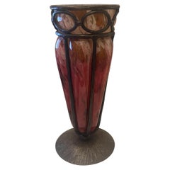 Wonderful Signed Charles Schneider Art Glass & Wrought Iron Mounted Vase