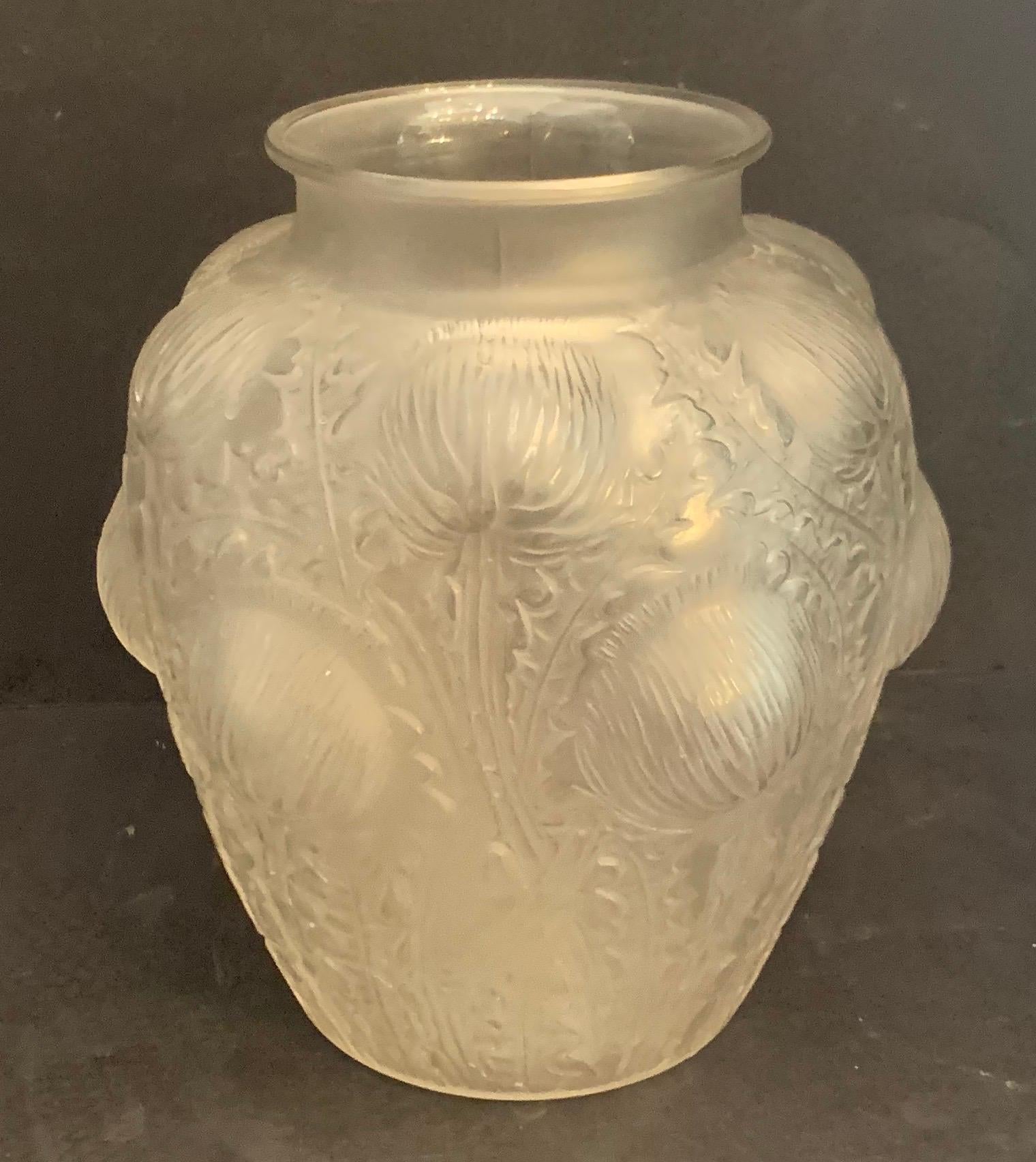 20th Century Wonderful Signed René Lalique Domremy Art Glass Flower Vase Marcilhac No. 979 For Sale