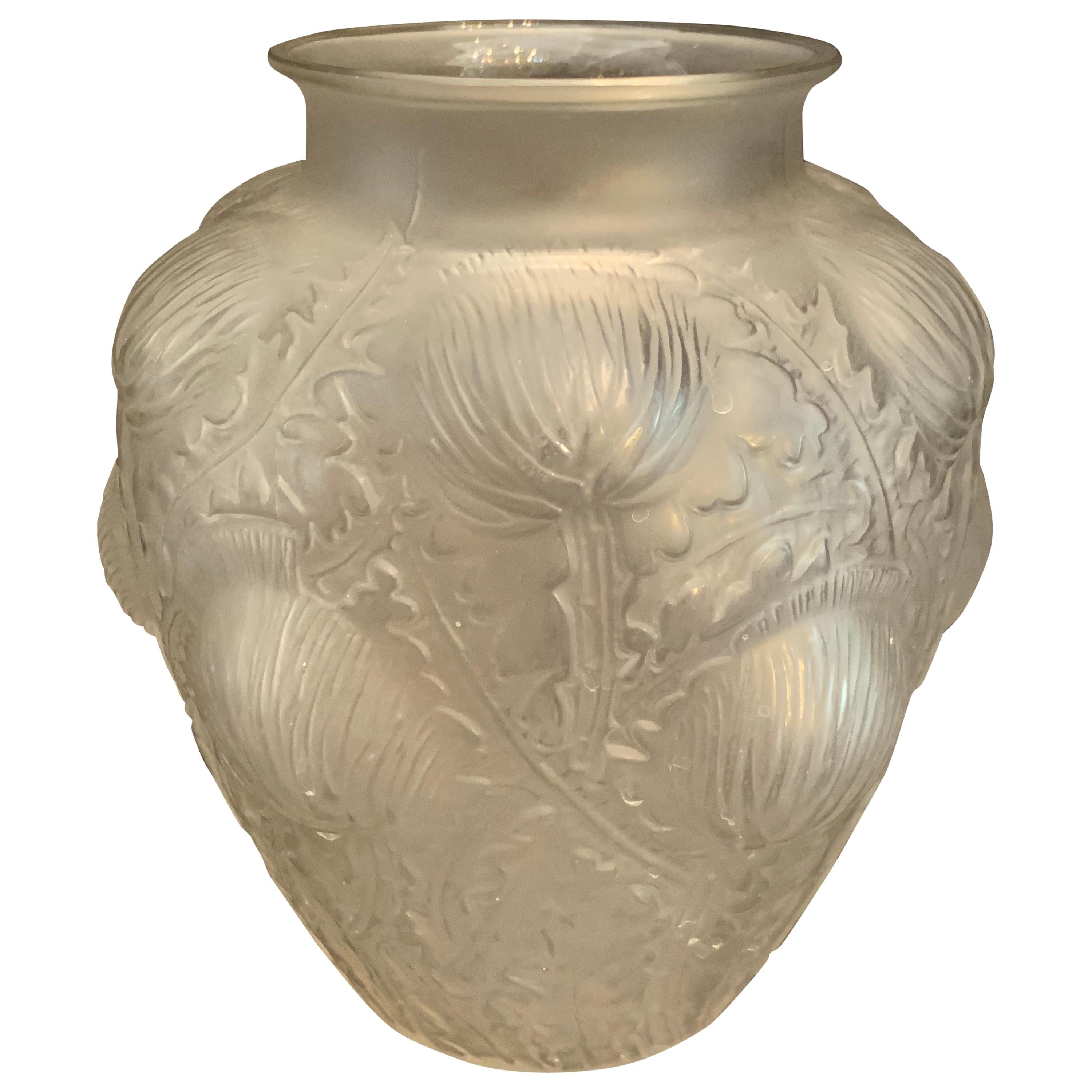 Merveilleux vase à fleurs en verre d'art Domremy signé Ren Lalique, Marcilhac n° 979