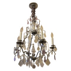 Wonderful Silver Gilt Baguès French Louis XVI Amethyst Rock Crystal Chandelier