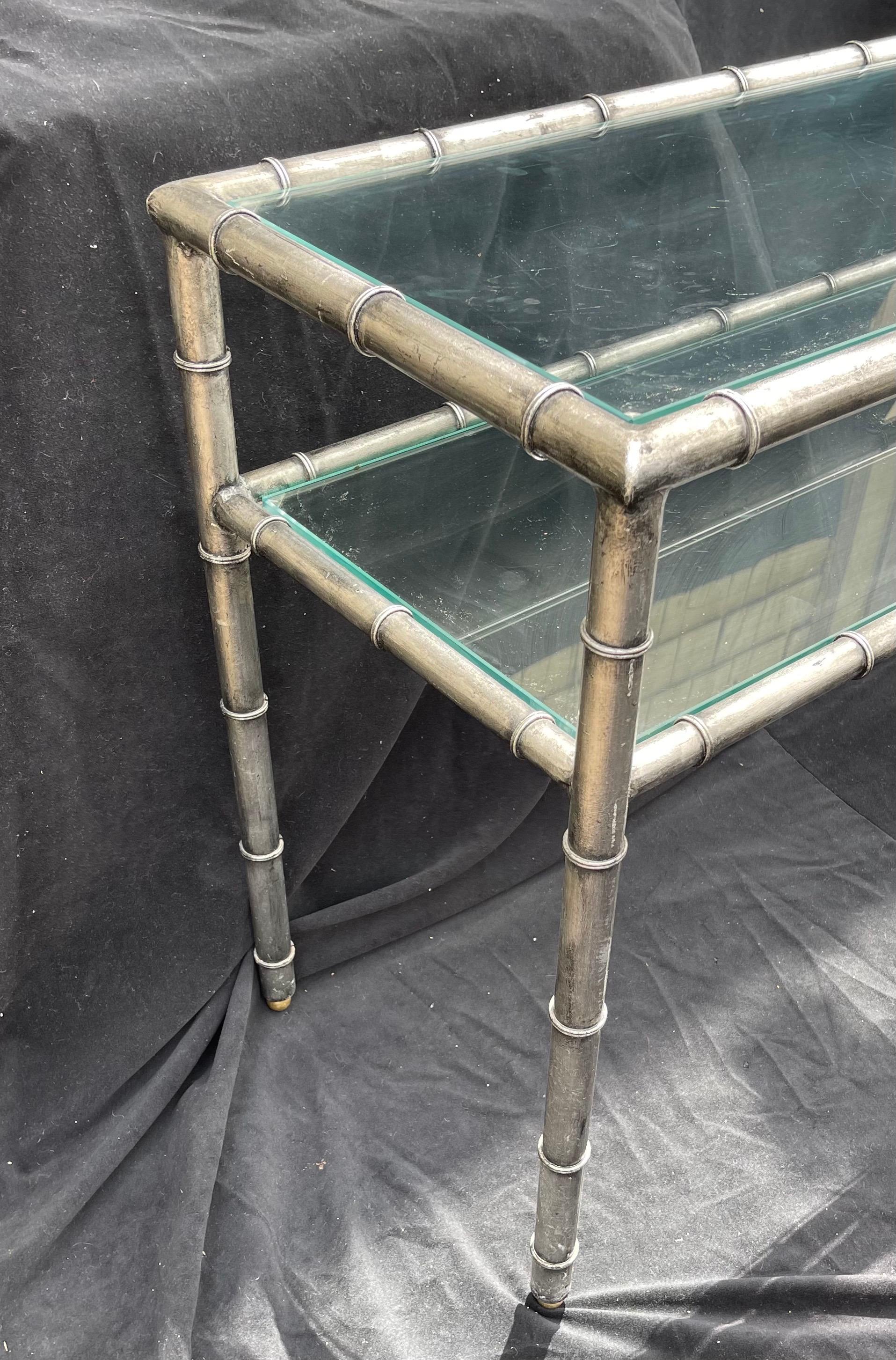 A wonderful large silver gilt bronze faux bamboo two tier Jansen / Bagues console server.