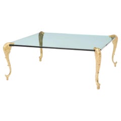Wunderschöner quadratischer Couchtisch aus vergoldeter Bronze und montiertem Glas, P.E. Guerin