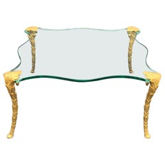 Merveilleuse table basse carrée en verre en forme de feuille de palmier Guerin en bronze doré  