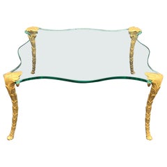 Wonderful Square Glass Palm Tree Leaf Form Gilt Bronze Guerin Coffee Table