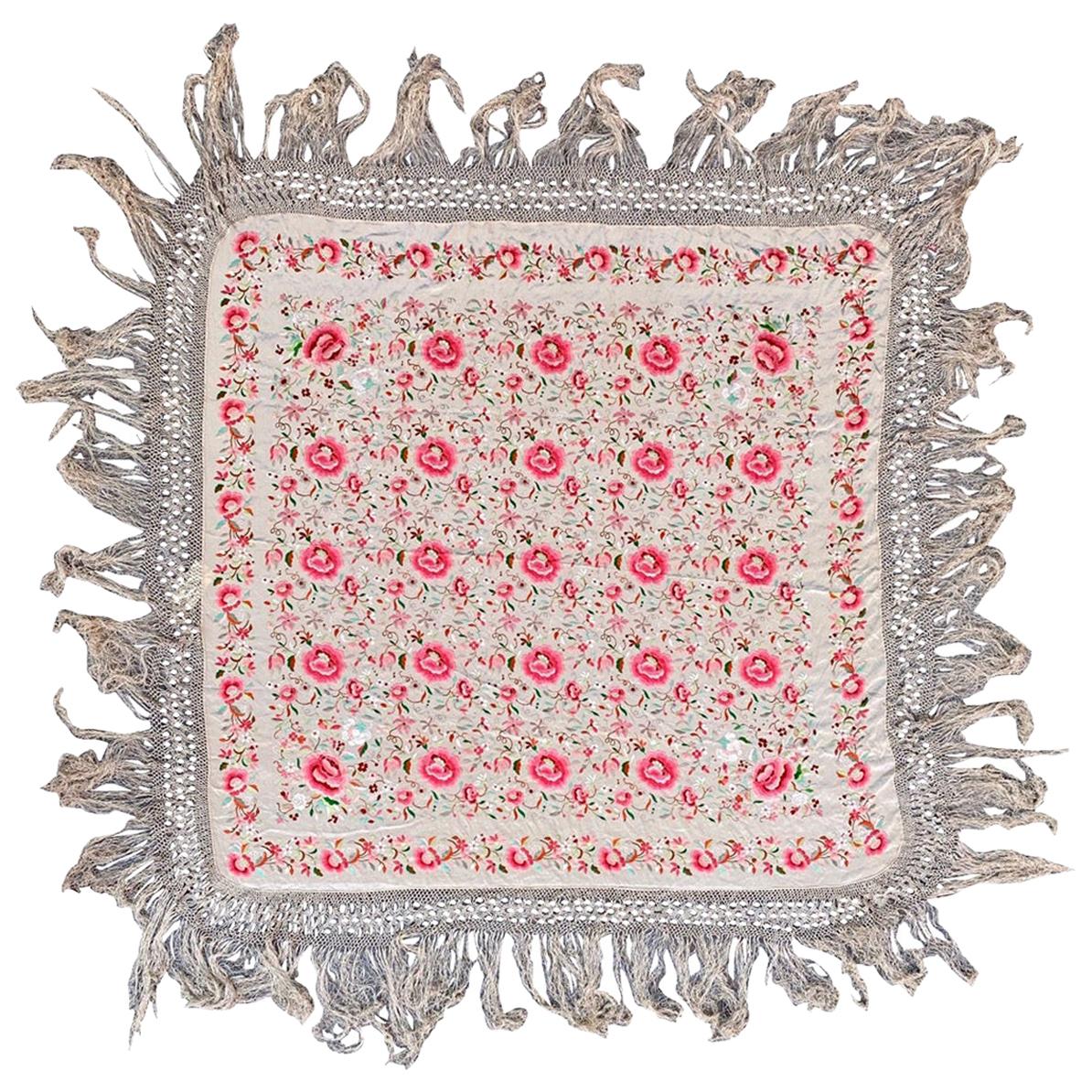 Wonderful Square Silk Manila Shawl Embroidered