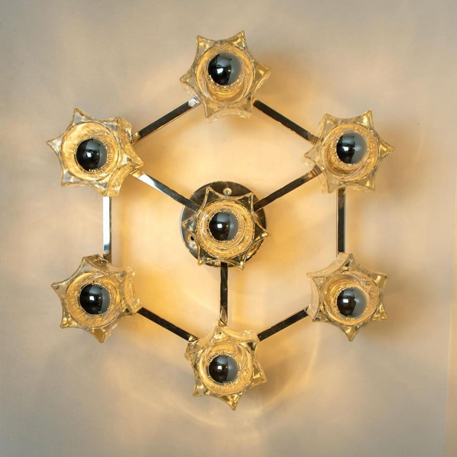 Wonderful Star Flush Mount/ Wall Light Peill Putzler Crystal Glass, Germany For Sale 5
