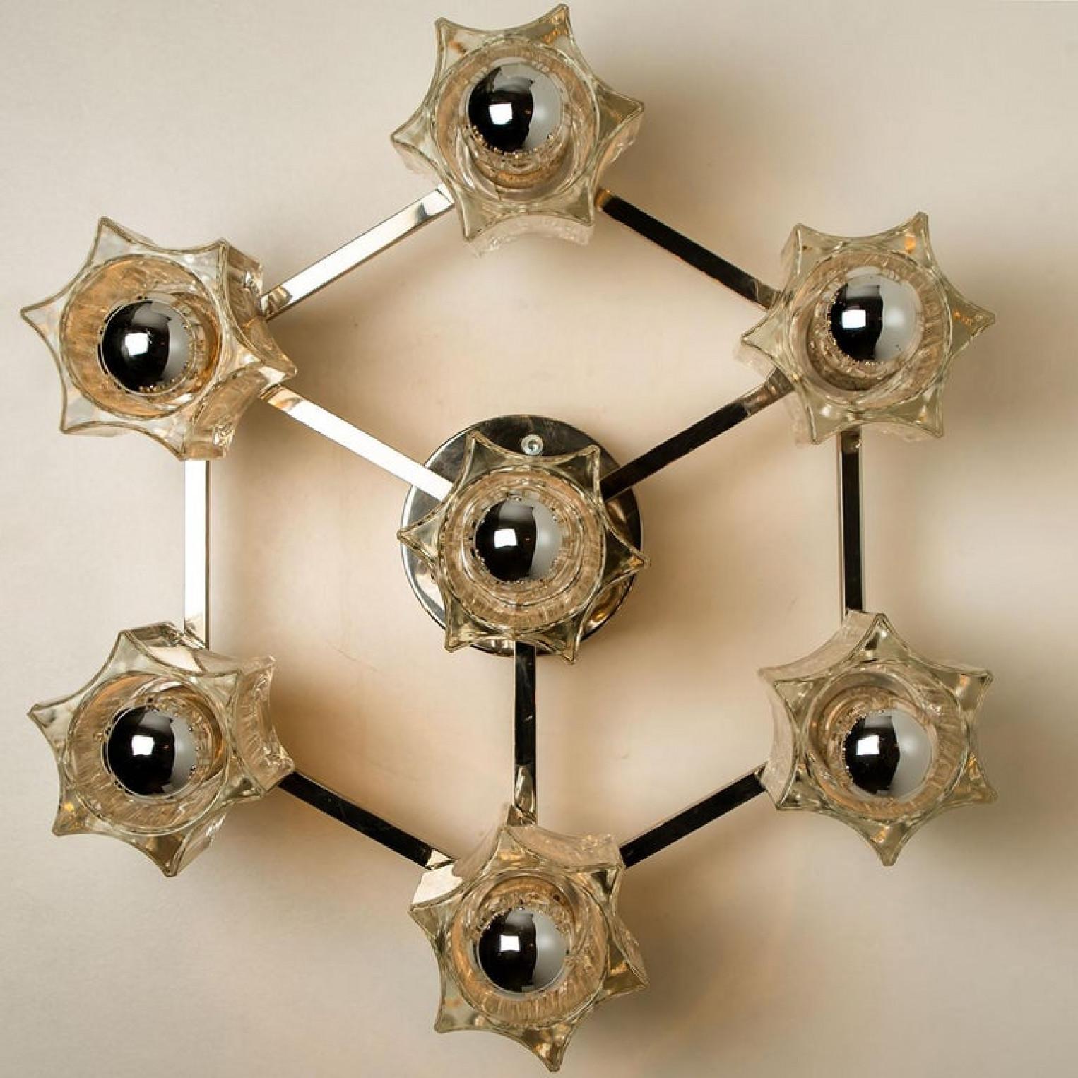 Mid-Century Modern Wonderful Star Flush Mount/ Wall Light Peill Putzler Crystal Glass, Germany For Sale