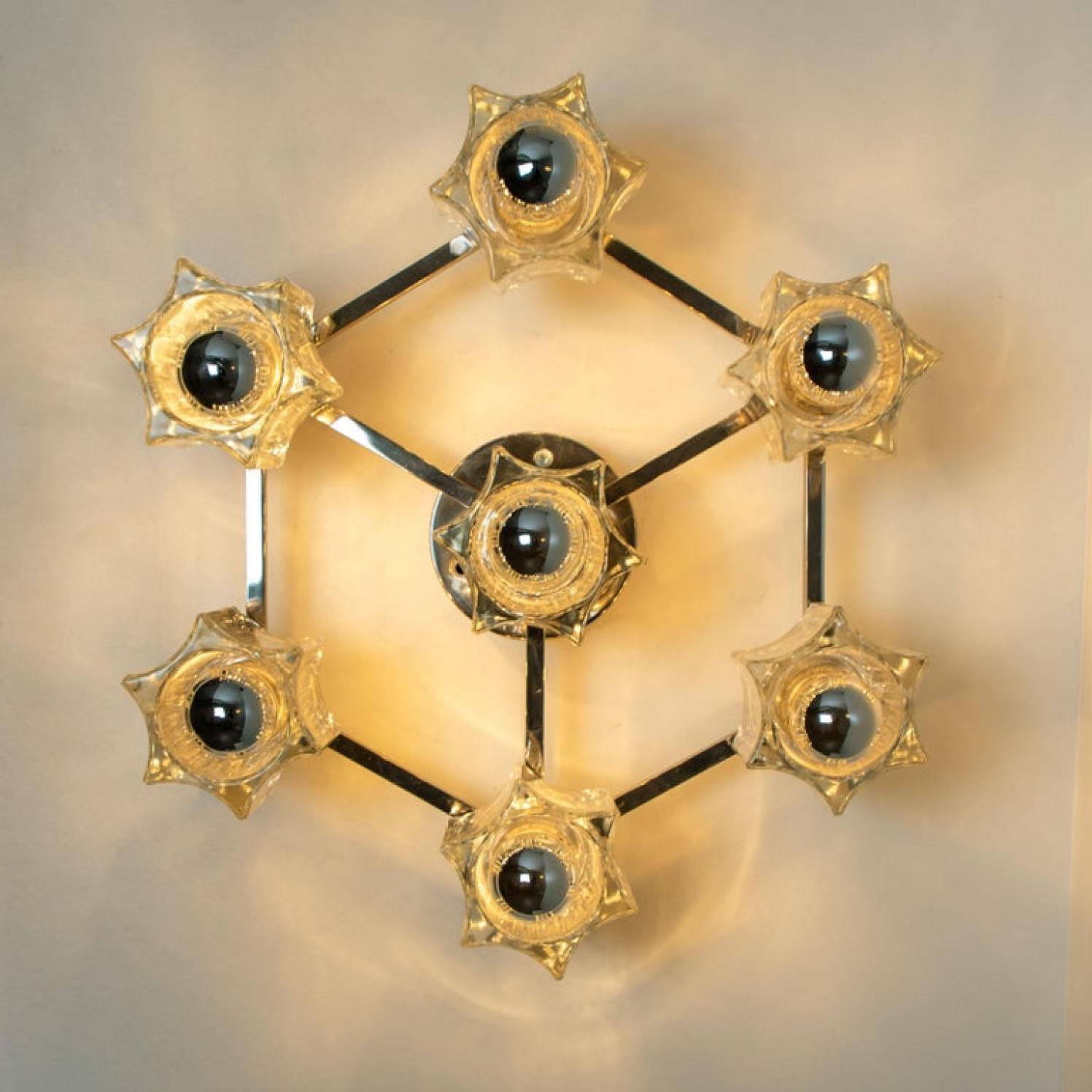 Wonderful Star Flush Mount/ Wall Light Peill Putzler Crystal Glass, Germany For Sale 3