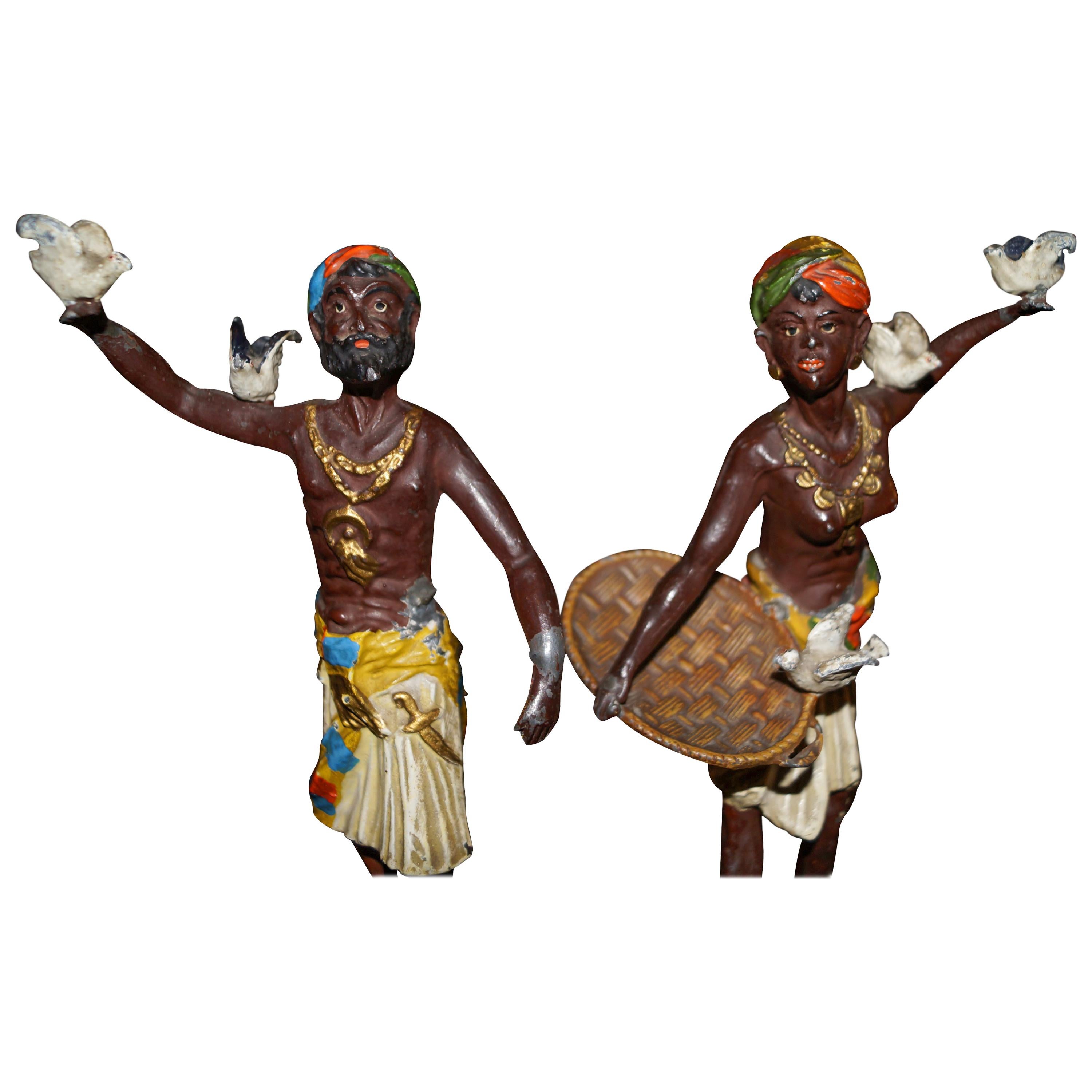 Wonderful Statuettes of 2 Moors, Late 18th Century For Sale