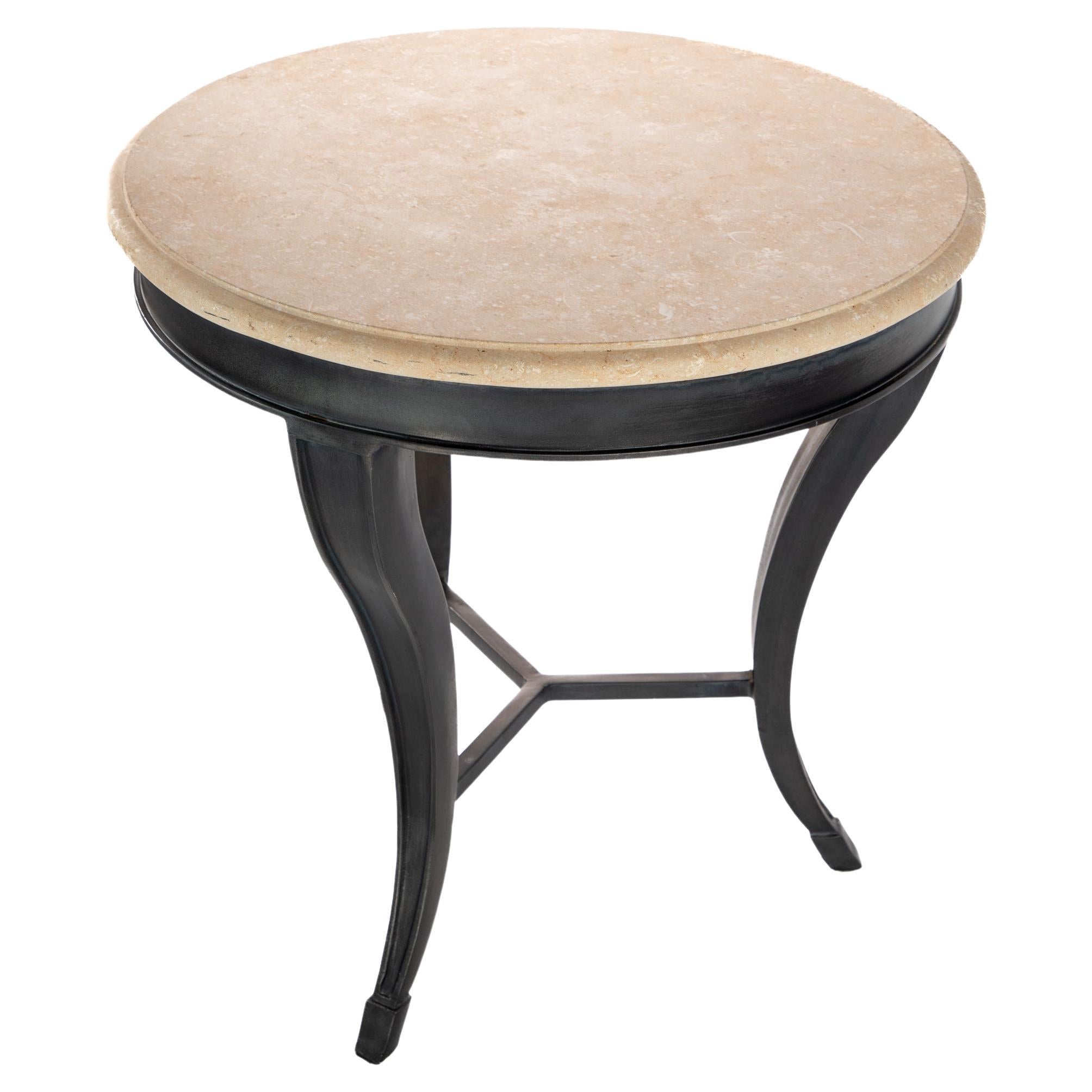 Magnifique table d'extrémité en acier avec plateau en pierre