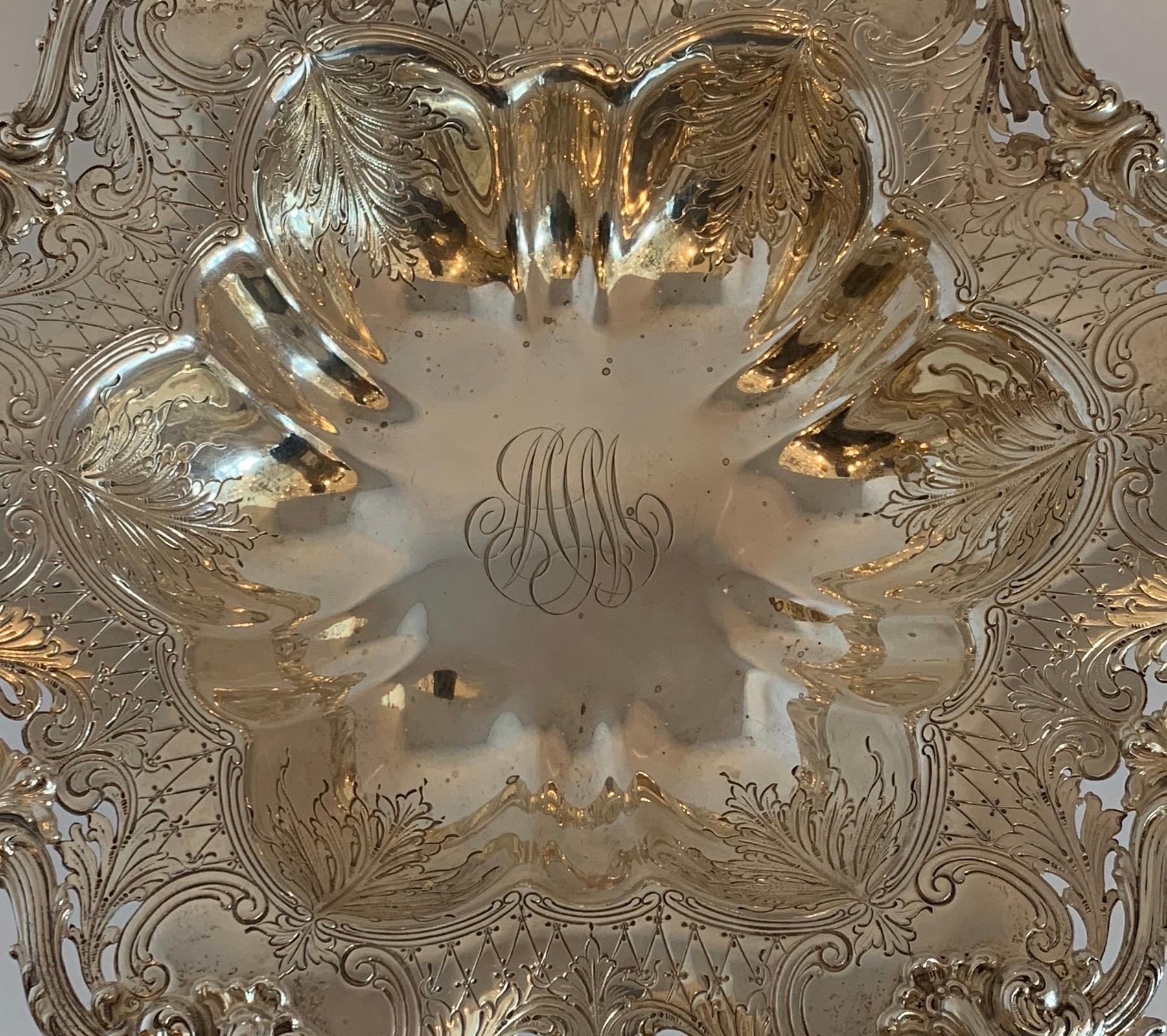 Belle Époque Wonderful Sterling Silver Whiting Pierced Reposse Hand Chased Centerpiece Bowl For Sale