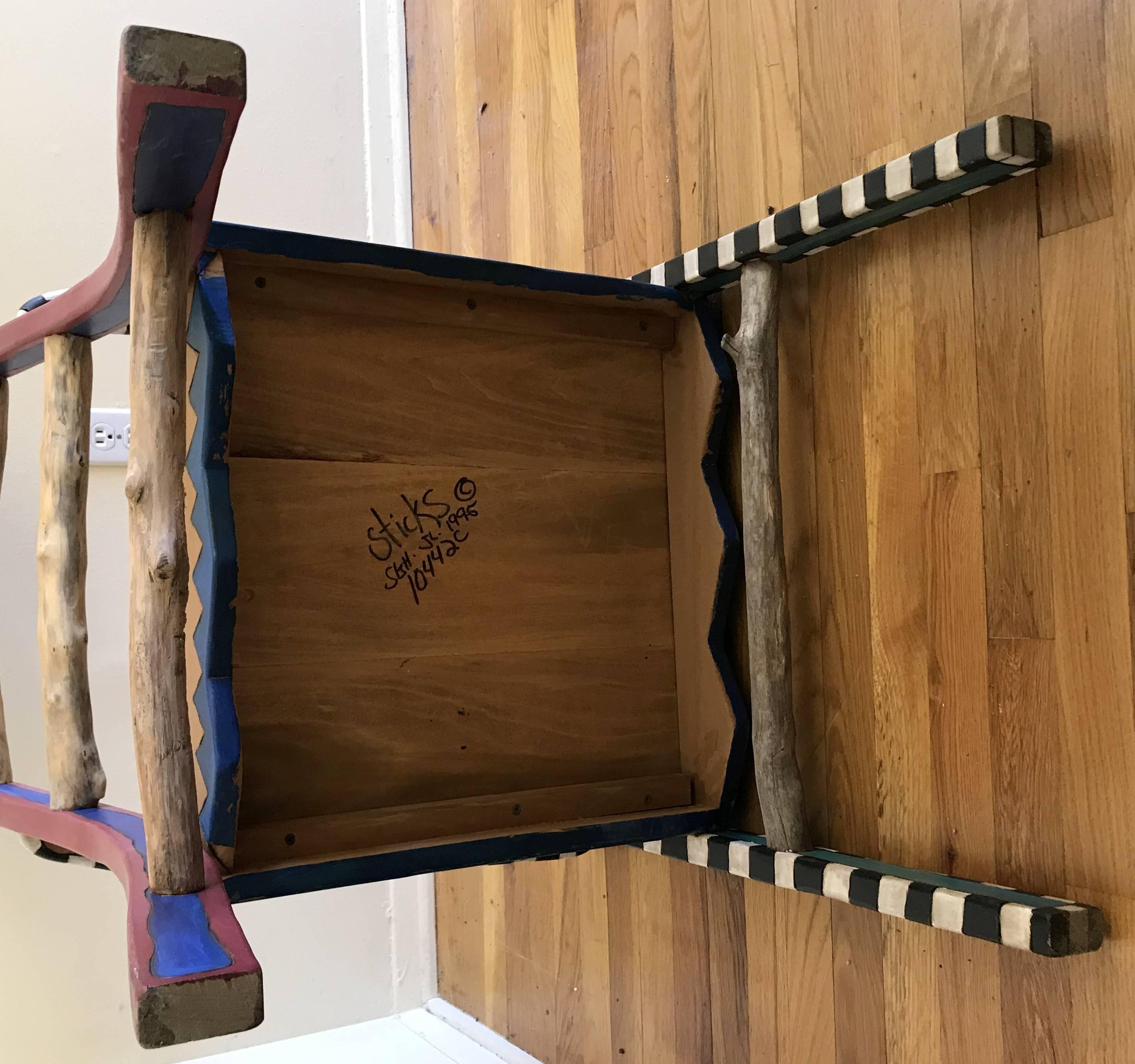 Wonderful Sticks Hand-Carved Painted Dining Game Table Set of Four Chairs 3