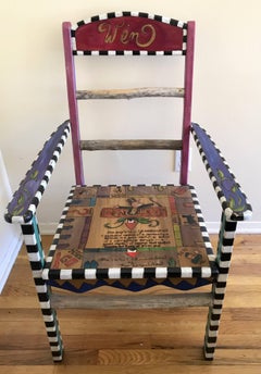 Wonderful Sticks Hand-Carved Painted Dining Game Table Set of Four Chairs