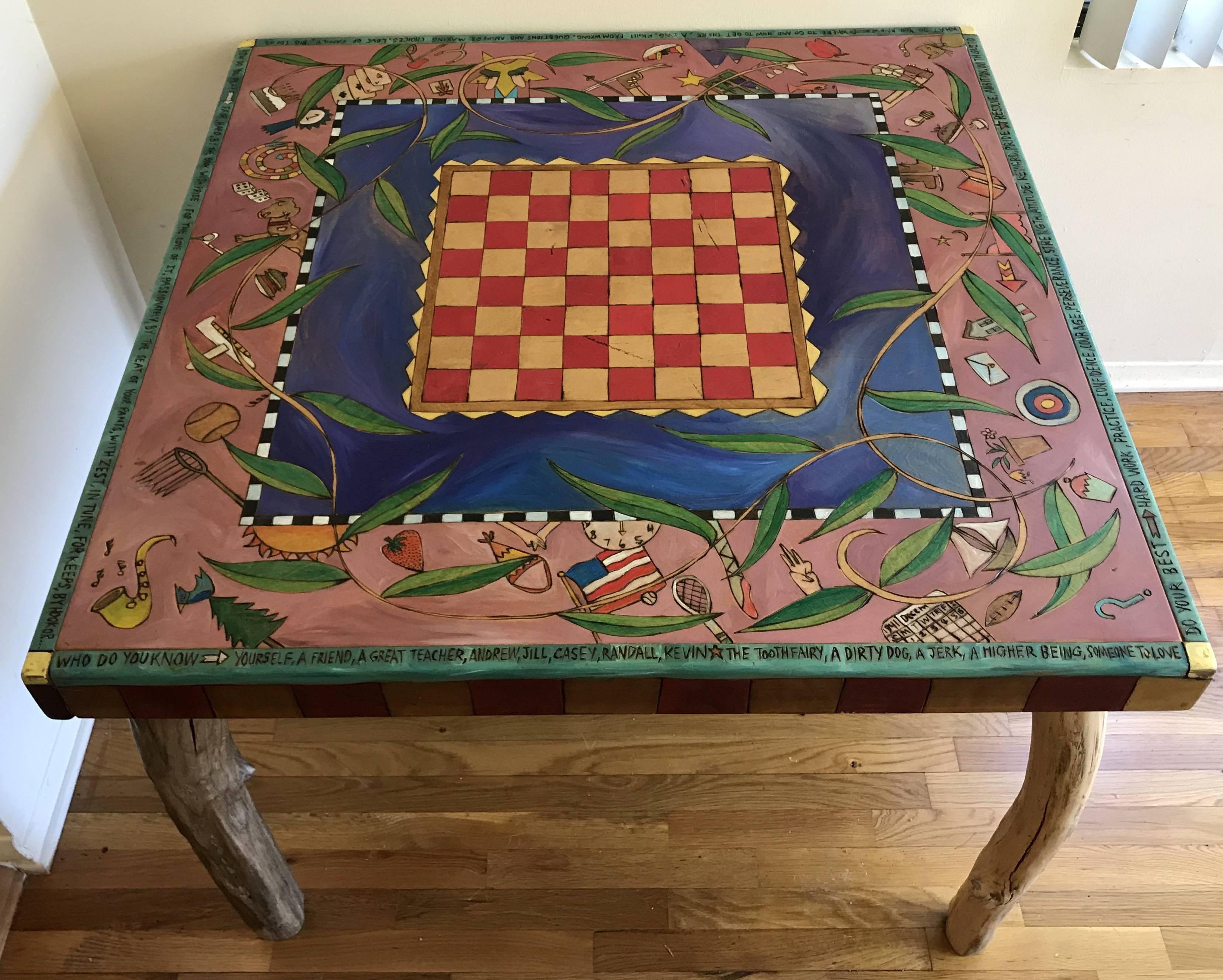 Country Wonderful Sticks Hand-Carved Painted Dining Game Table Set of Four Chairs