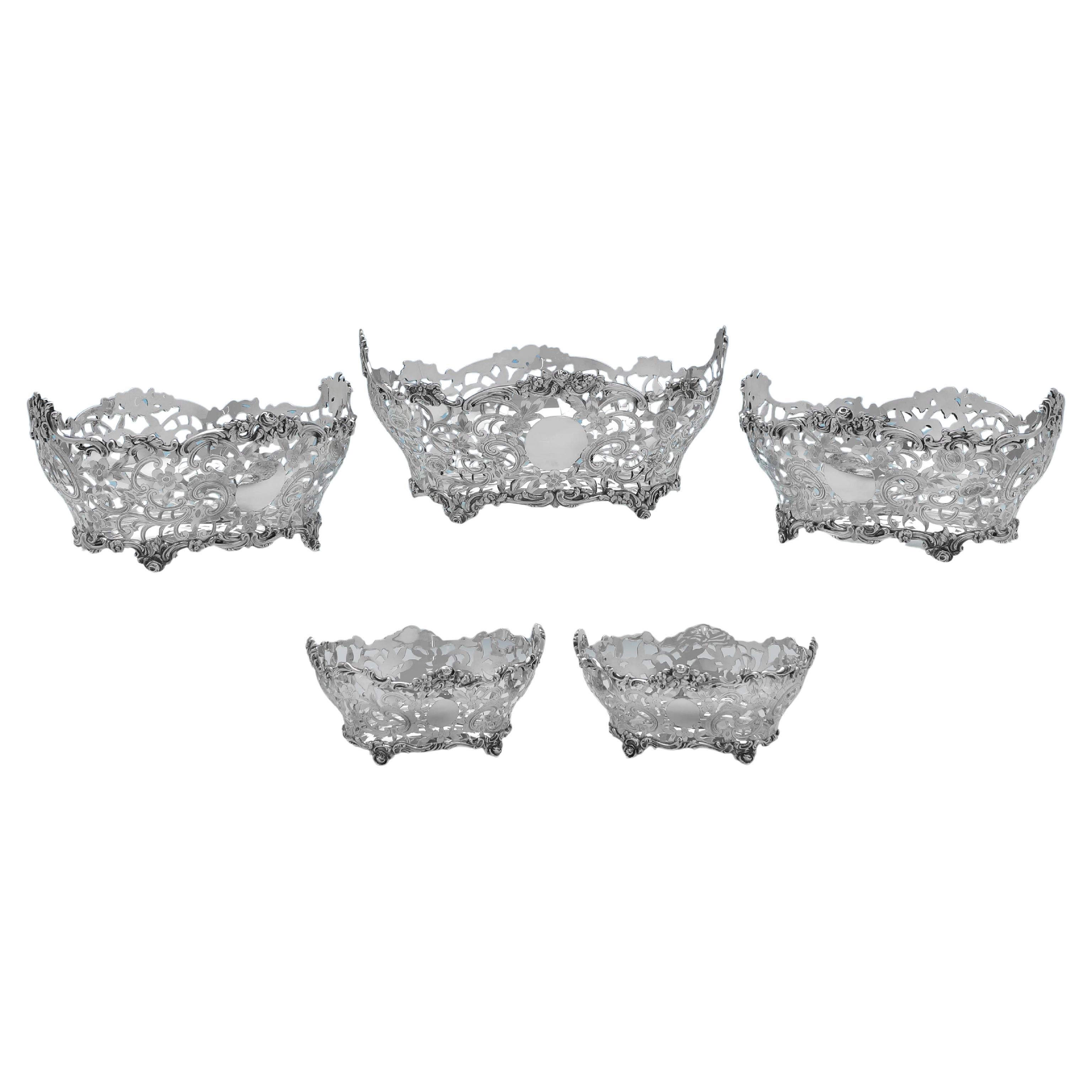 Wunderschöne Serie von 5 antiken Sterlingsilberschalen - hergestellt in London 1898 -1901