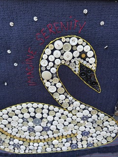 Wonderful Swan Folk Art with Buttons by Maine Artist Mary Teeter
