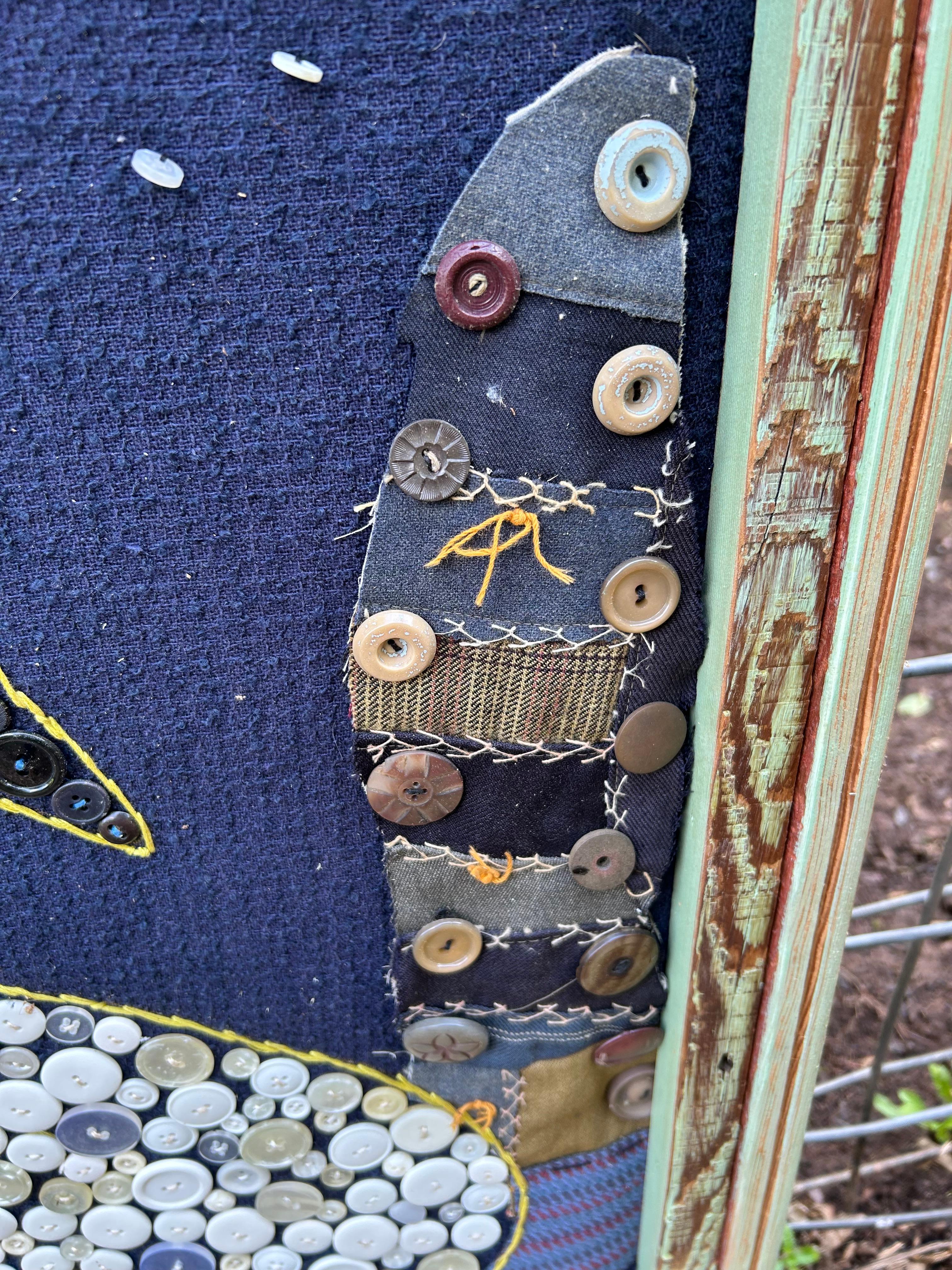 Fabric Wonderful Swan Folk Art with Buttons by Maine Artist Mary Teeter For Sale