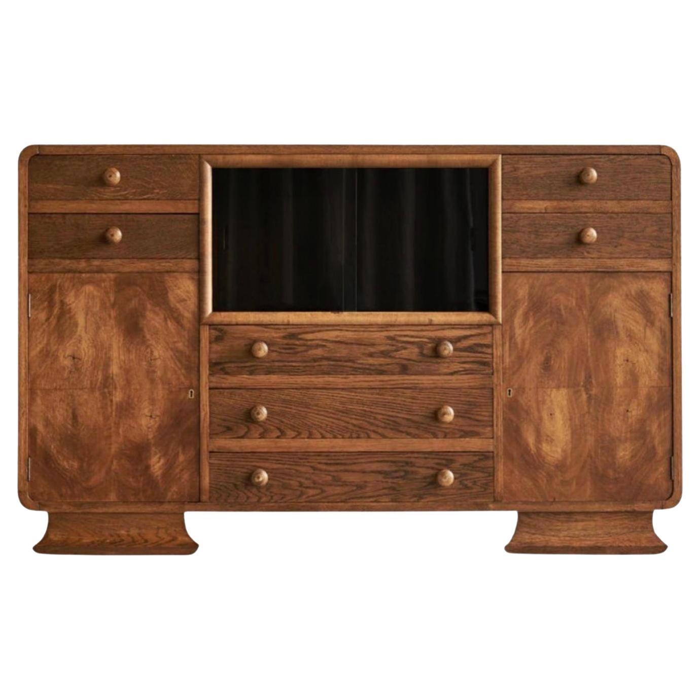 Wonderful Swedish Glazed Art Deco Sideboard in Oak 1940s For Sale