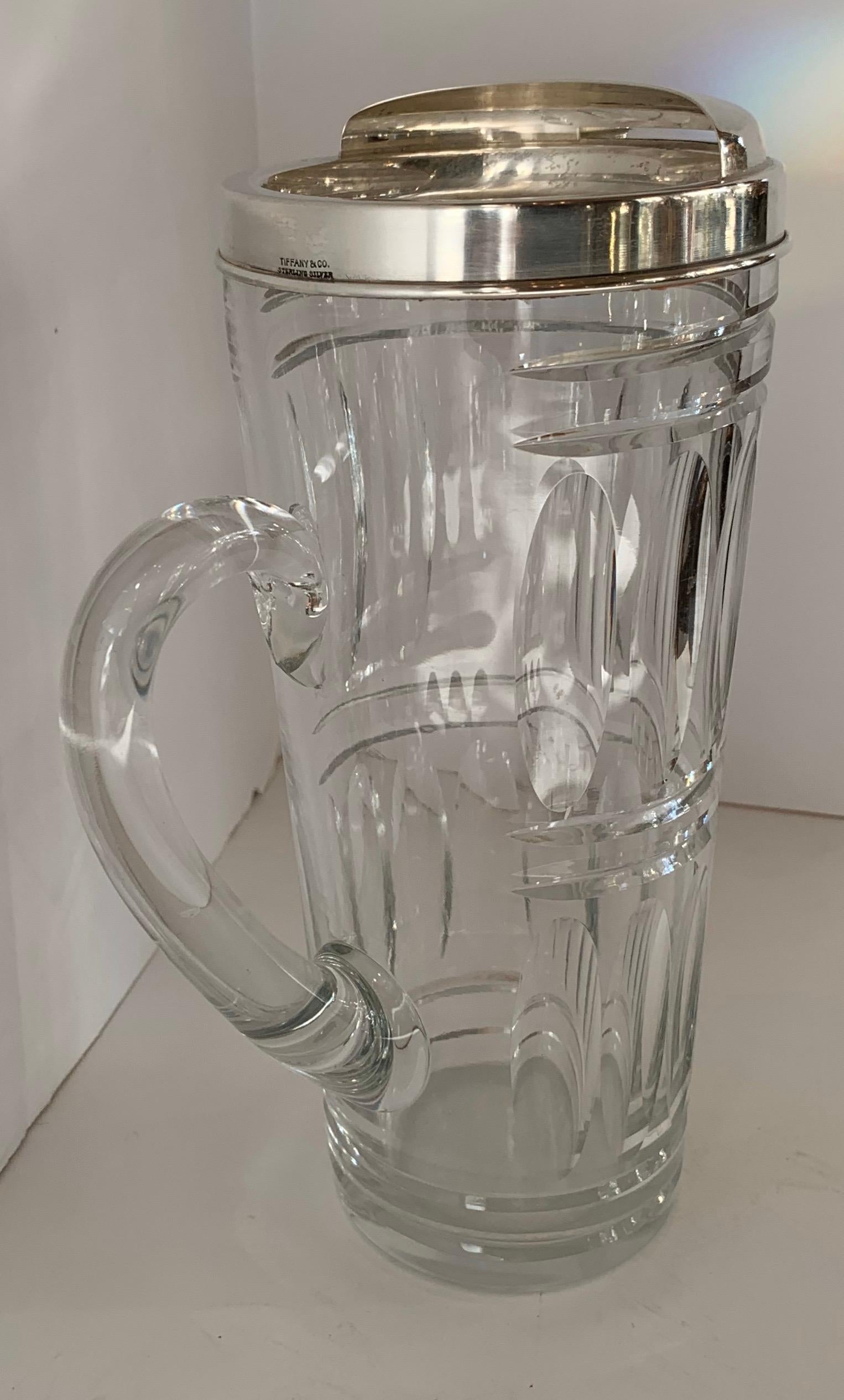 Mid-Century Modern Wonderful Tiffany & Co. Sterling Silver Crystal Cocktail Mixer Pitcher Decanter For Sale