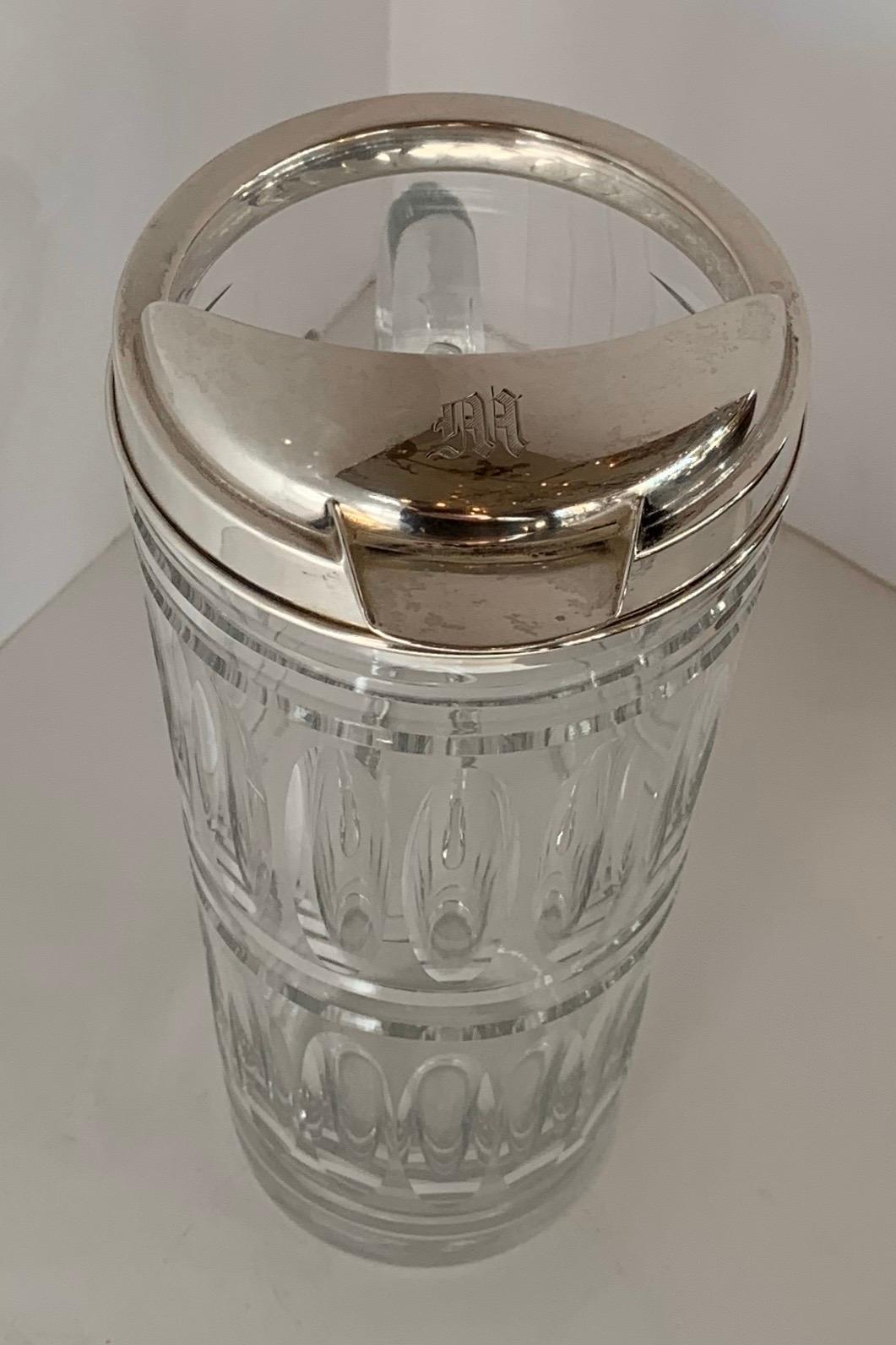 Wonderful Tiffany & Co. Sterling Silver Crystal Cocktail Mixer Pitcher Decanter In Good Condition For Sale In Roslyn, NY