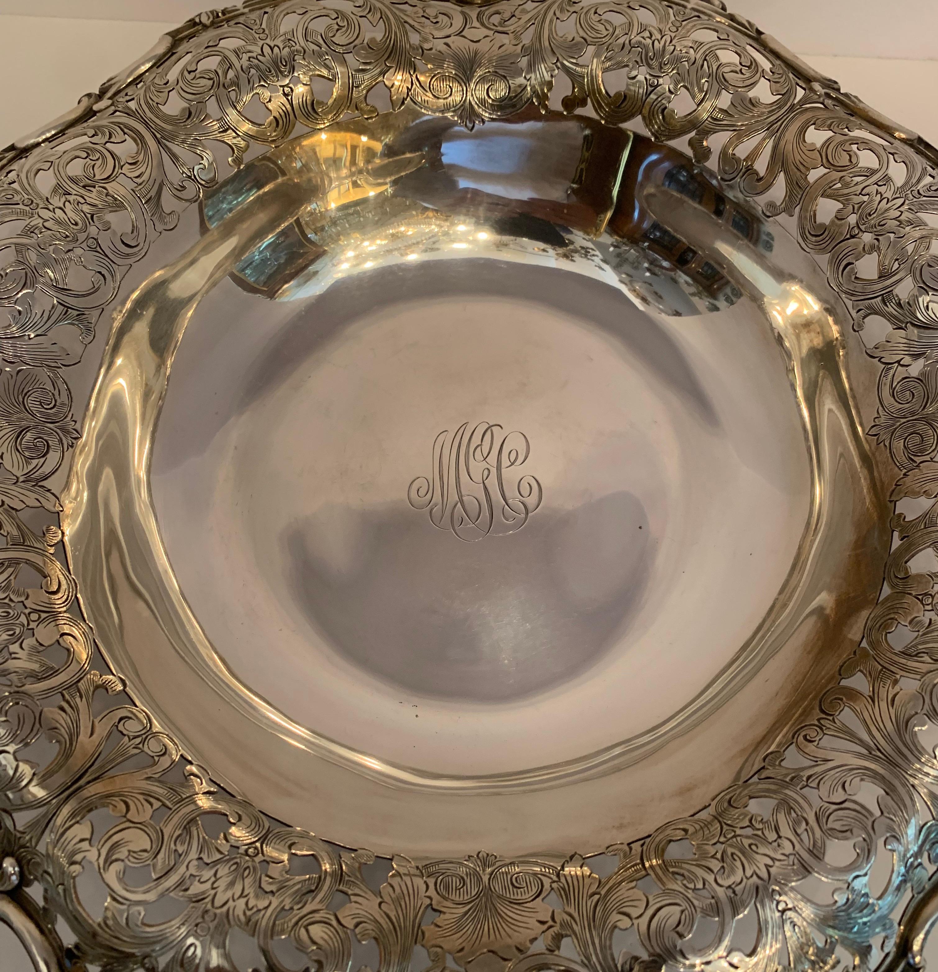 Early 20th Century Wonderful Tiffany & Co. Sterling Silver Centerpiece Footed Pierced Bowl For Sale