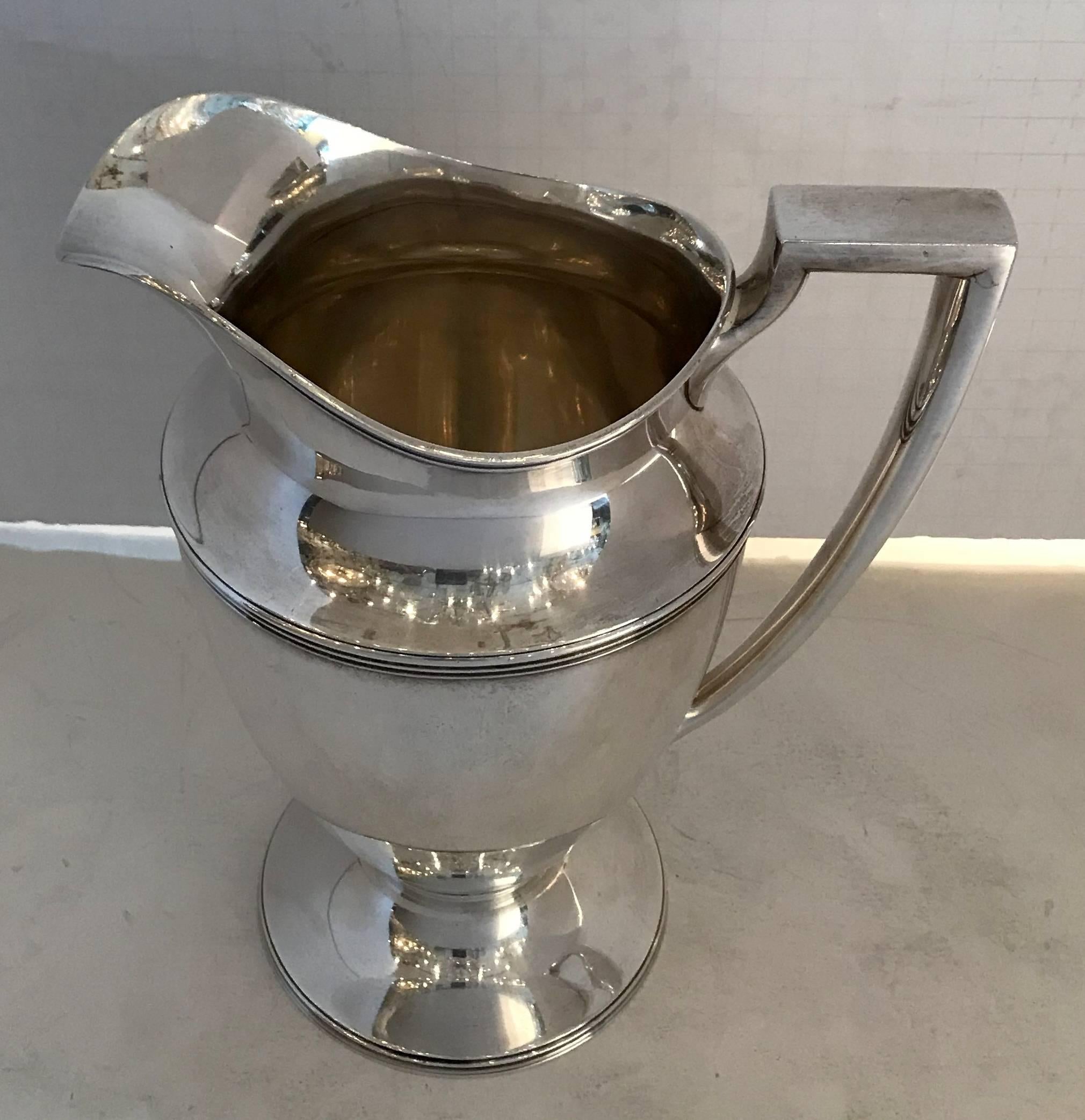 20th Century Wonderful Tiffany Mid-Century Modern Sterling Silver Ribbed Handle Water Pitcher