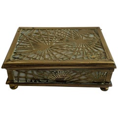 Wonderful Tiffany Studios New York “Pine Needle” Slag Glass Bronze Box Ball Feet