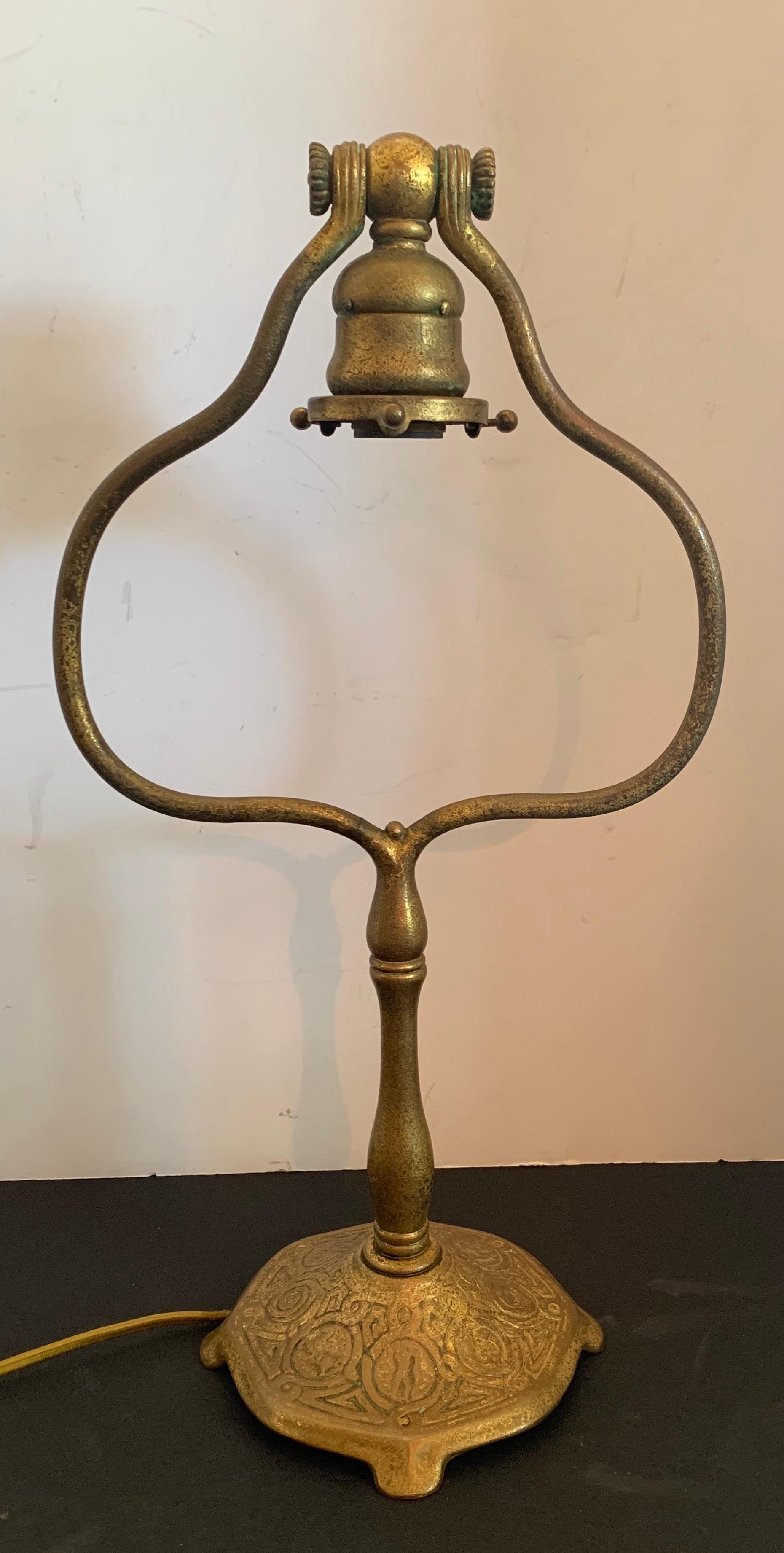 North American Wonderful Tiffany Studios New York Zodiac Bronze Lamp with Capiz Shell Shade